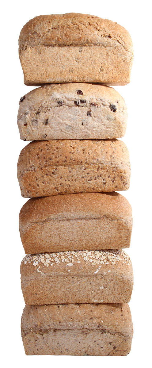 A stack of delicious whole grain bread, baked by Great Harvest.